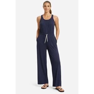 Vuori VW4004 Womens M Jumpsuit Romper Blue Sleeveless Wide Leg Drawstring Lounge